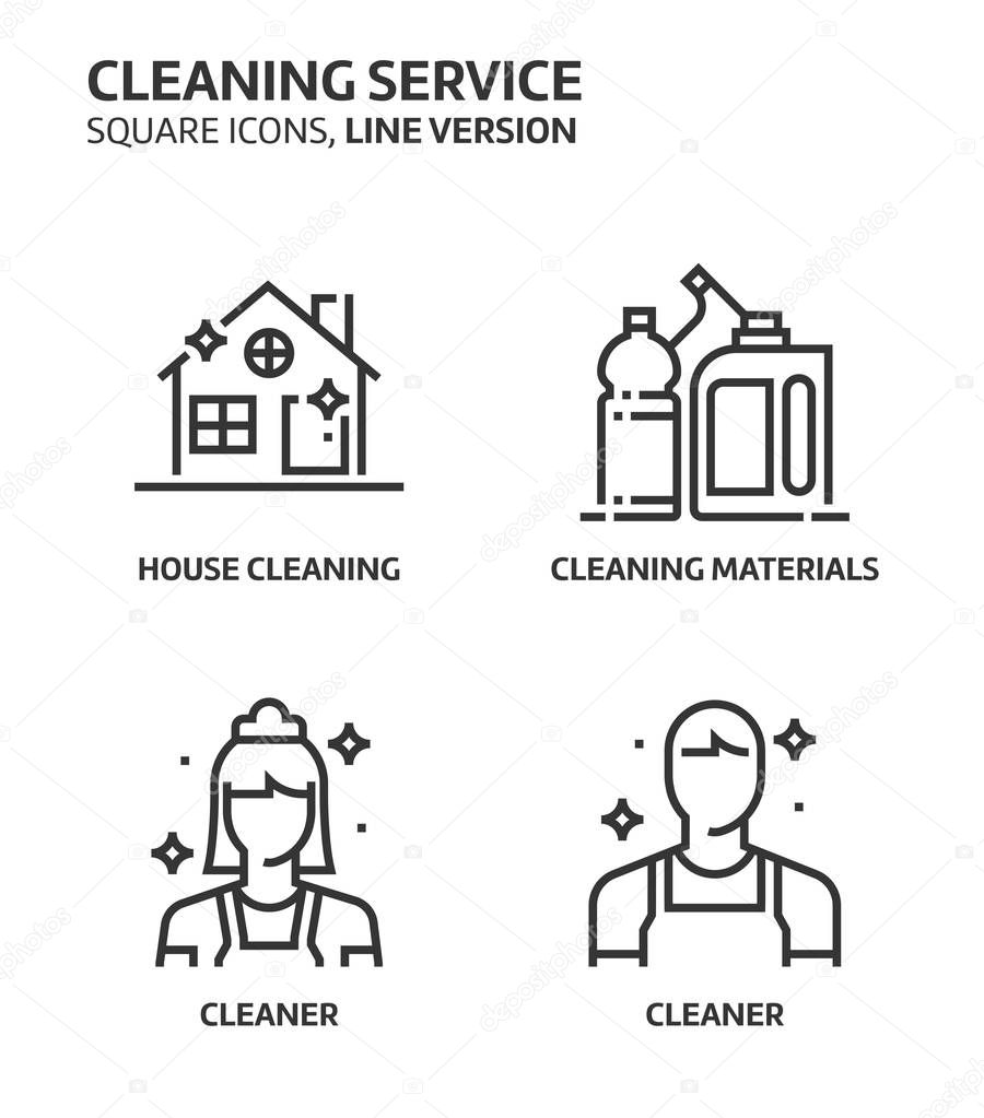 Cleaning service, square mini icon set