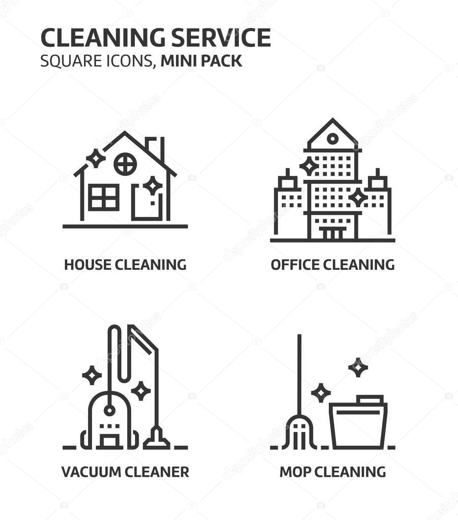 Cleaning service, square mini icon set.