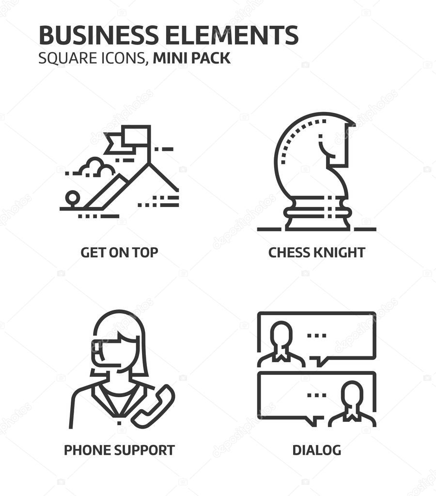 Business elements, square mini icon set. 
