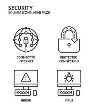 Güvenlik, kare mini Icon set