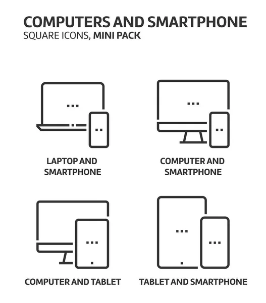 Computadores e conjunto de ícones de smartphone — Vetor de Stock