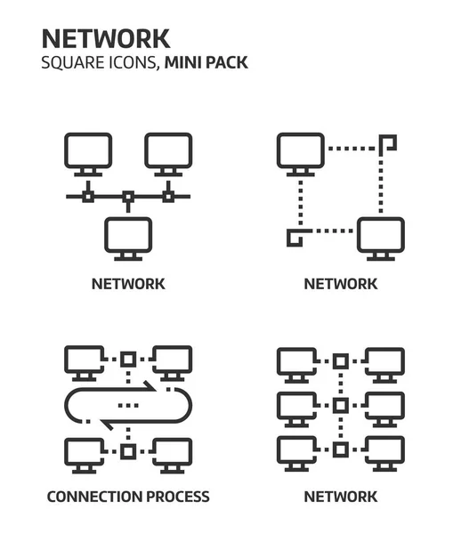 ネットワーク、正方形メディアミニ アイコンを設定 — ストックベクタ