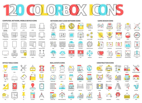 120 iconos de caja de color — Vector de stock