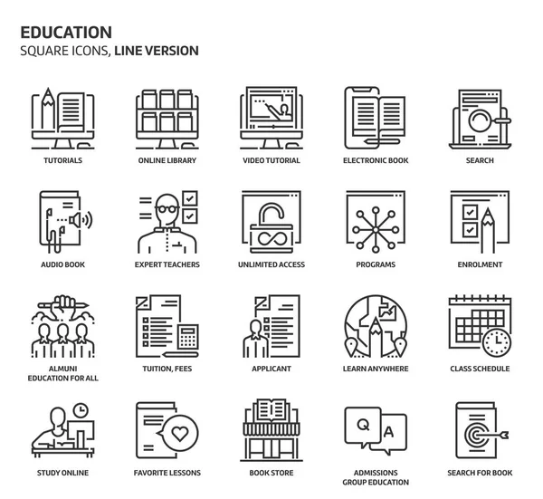 Educação, conjunto de ícones quadrados . —  Vetores de Stock