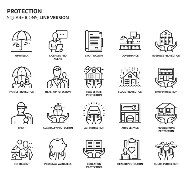 Protection, square icon set — Stock Vector