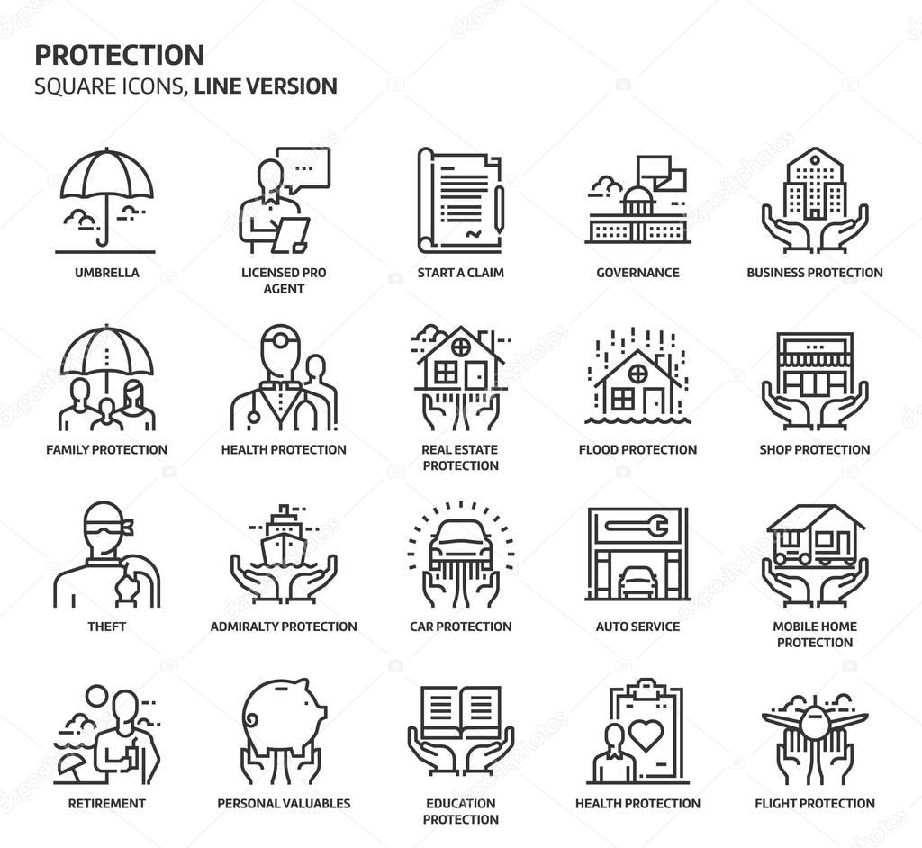 Protection, square icon set