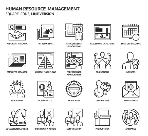 Conjunto de iconos cuadrados de recursos humanos — Vector de stock