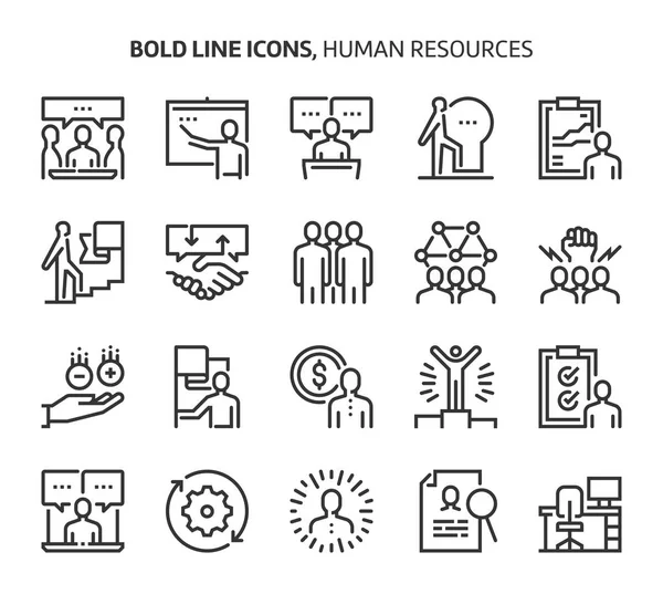 Emberi erőforrások, a merész vonal ikonok. — Stock Vector