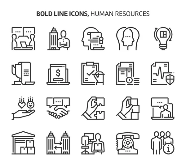 Mänskliga resurser, fet linje ikoner. — Stock vektor
