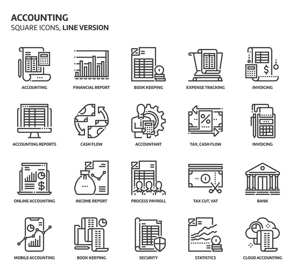 Contabilidade, conjunto de ícones quadrados — Vetor de Stock