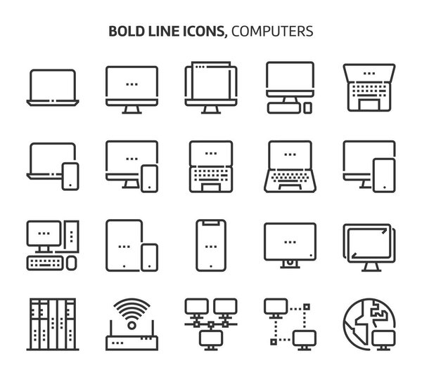 Компьютеры, жирные значки строк

