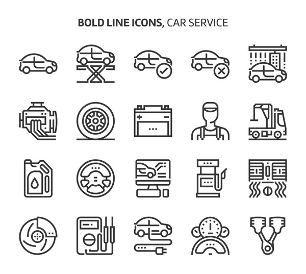 Serviço de carro, ícones de linha negrito — Vetor de Stock