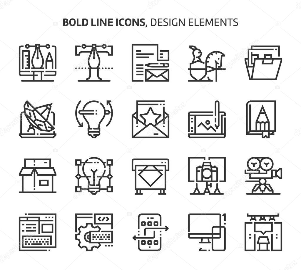 Design elements, bold line icons