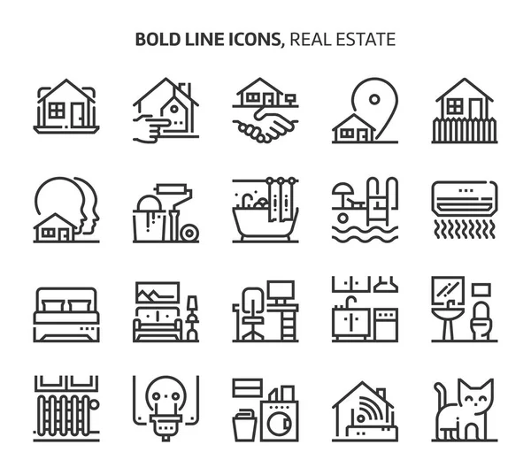 Real estate, ikon garis tebal - Stok Vektor