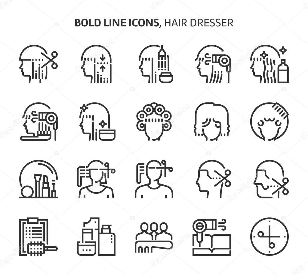 Hair dresser, bold line icons