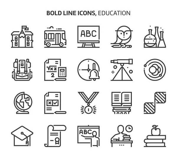 Éducation, icônes de ligne gras . — Image vectorielle