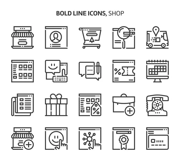 Boutique, icônes de ligne gras . — Image vectorielle