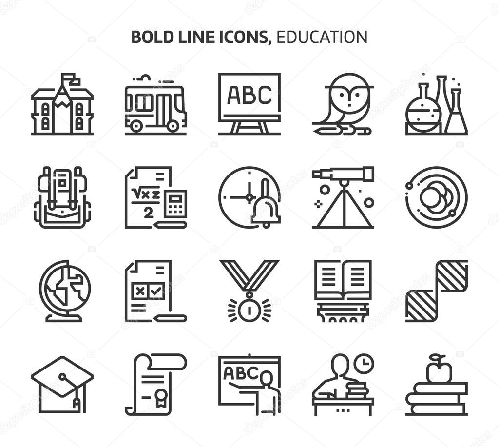 Education, bold line icons.