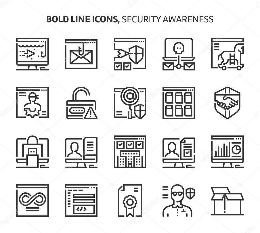 Security, bold line icons.