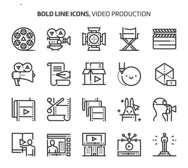 Producción de vídeo, iconos de línea en negrita — Vector de stock