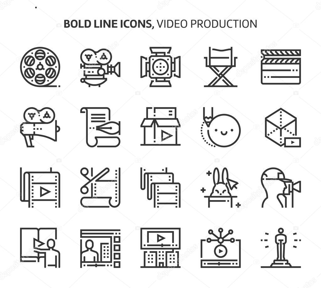 Video production, bold line icons