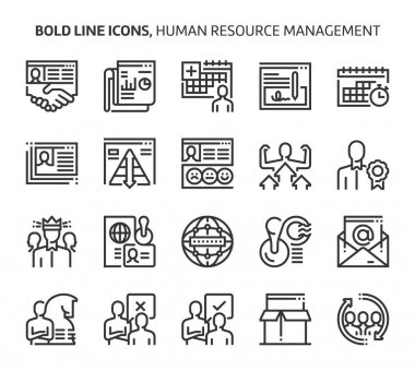 Human resources, bold line icons clipart