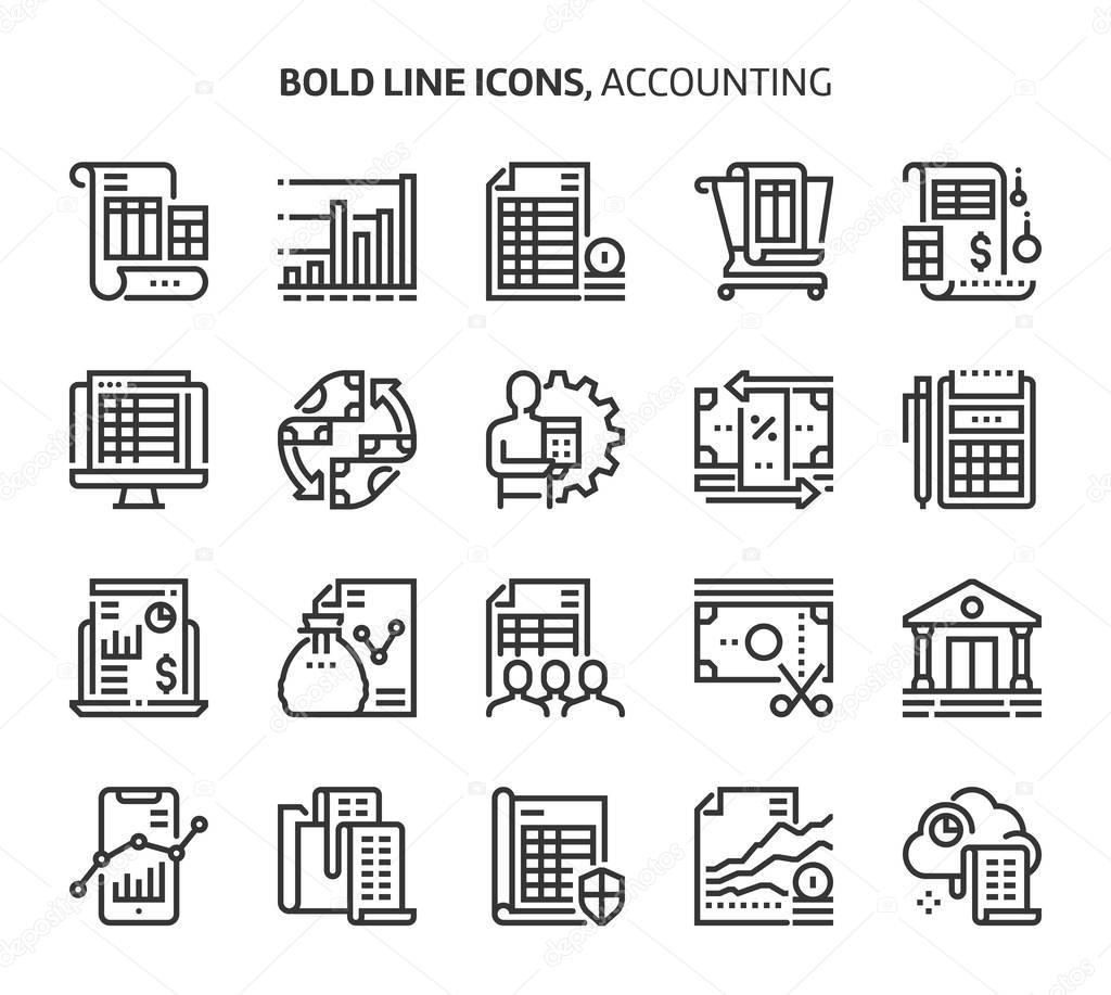 Accounting, bold line icons
