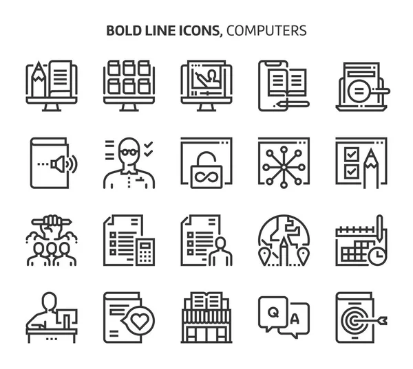 Computadoras y redes, iconos de línea en negrita . — Archivo Imágenes Vectoriales