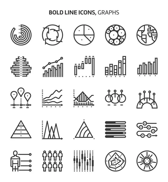 Grafieken, pictogrammen van de vette lijn — Stockvector