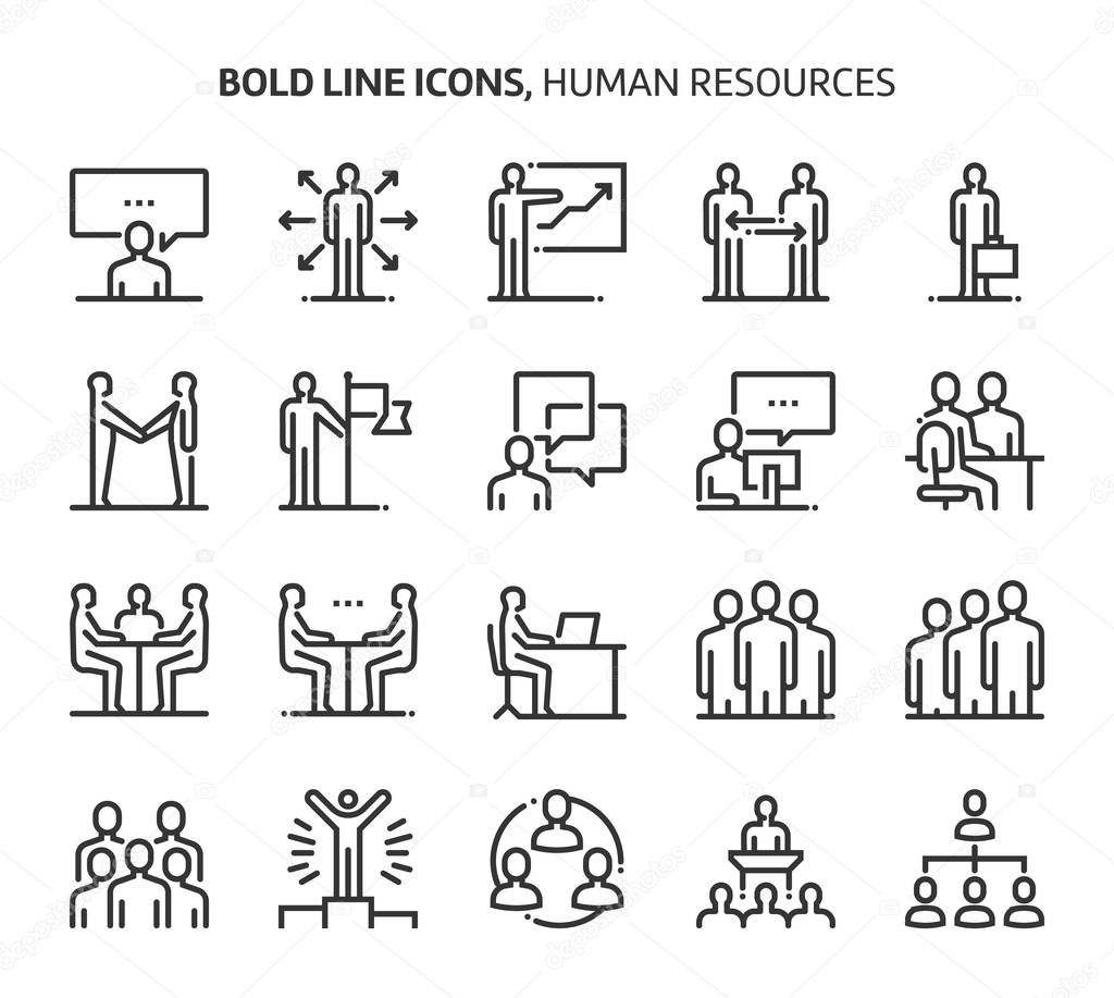 Human resources, bold line icons