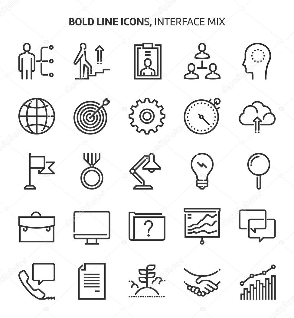 Interface, bold line icons