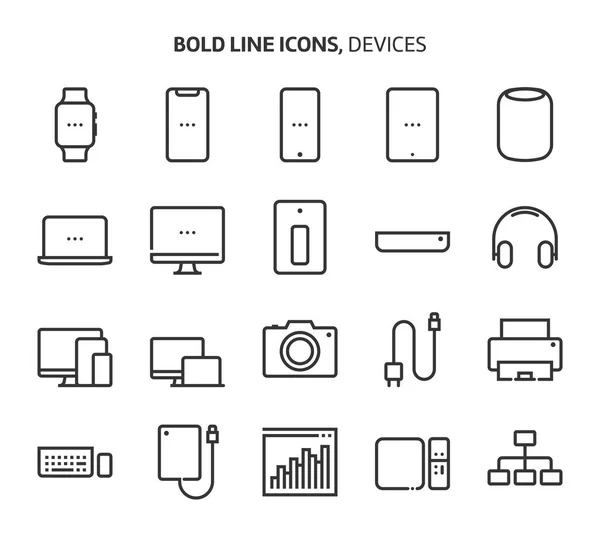 Dispositivos, ícones de linha negrito —  Vetores de Stock