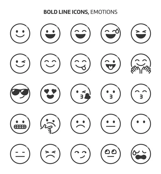 Emotionen, kühne Linien-Symbole — Stockvektor