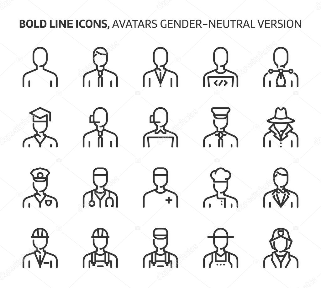 Gender neutral avatars, bold line icons