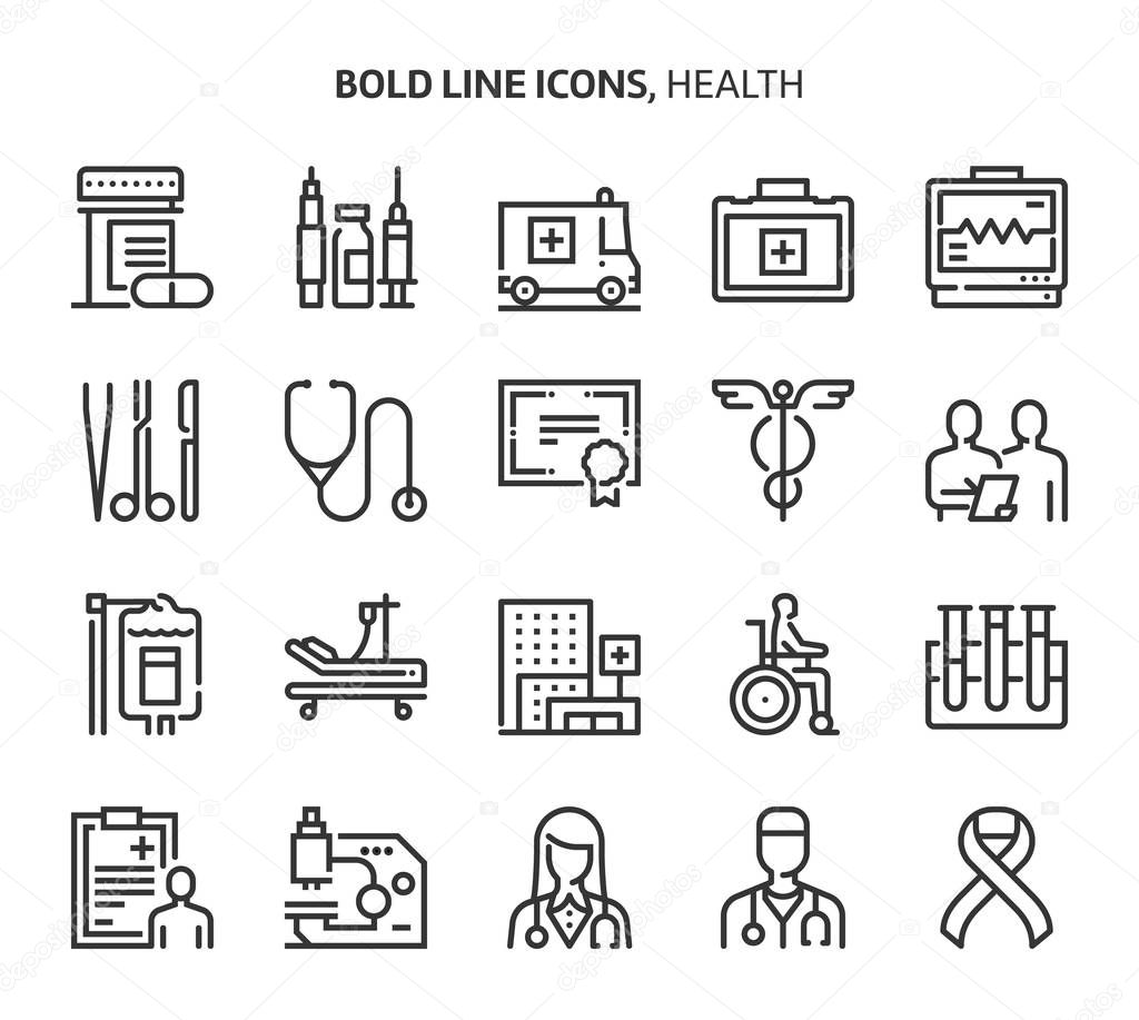 Health, bold line icons.