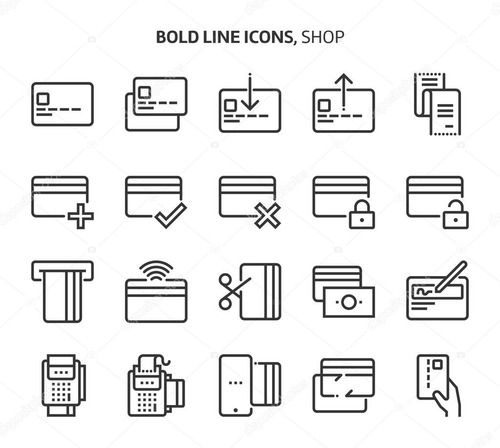 Credit card, bold line icons