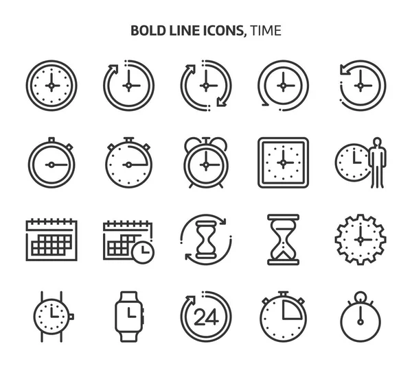 Tempo, icone di linea in grassetto . — Vettoriale Stock