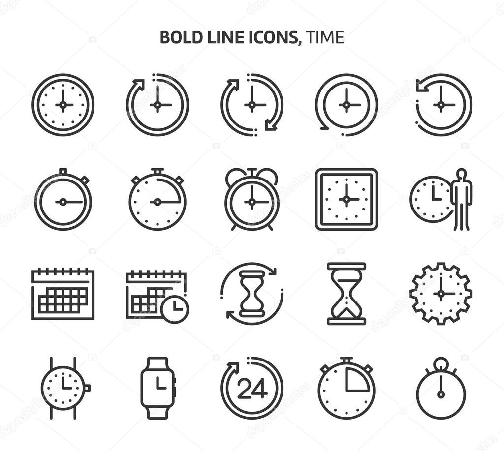 Time, bold line icons.