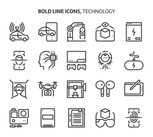 Technologie, vette lijn pictogrammen — Stockvector