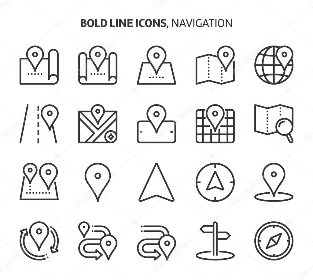 Navigation, bold line icons