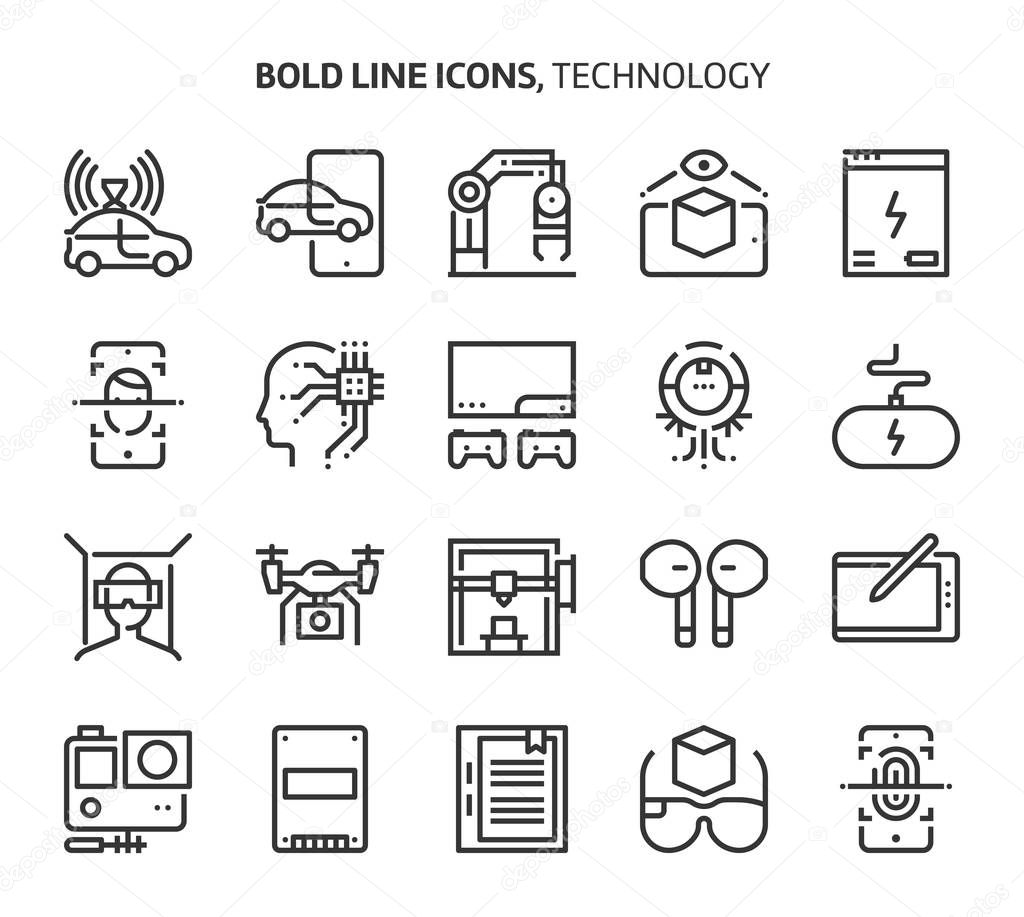 Technology, bold line icons