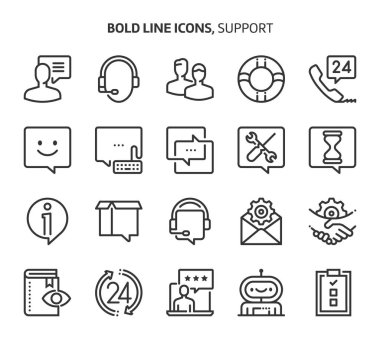 Support, bold line icons clipart