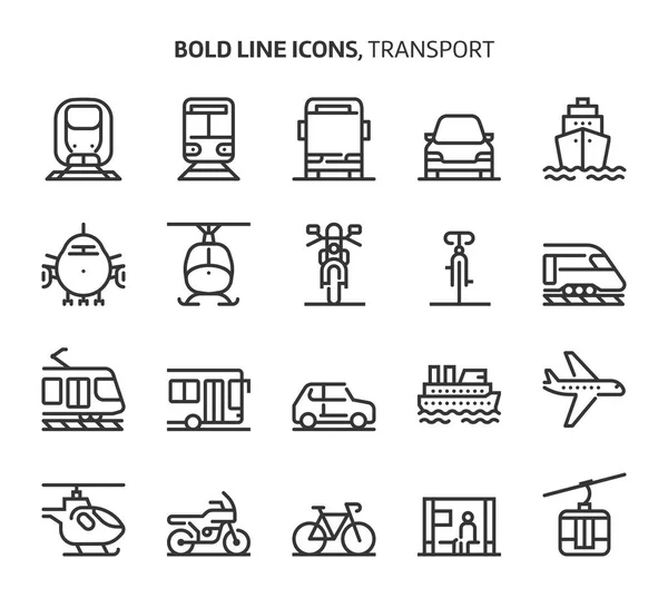 Transport, fet linje ikoner — Stock vektor
