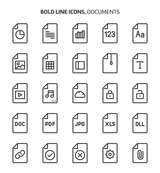 Types de fichiers, icônes de ligne en gras . — Image vectorielle