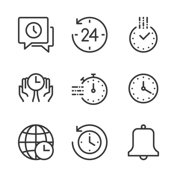 与时间相关的黑体字行图标集 本集涉及时钟 截止日期 24小时 可编辑笔划 — 图库矢量图片