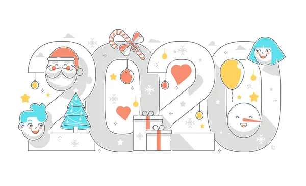 Tarjeta de Navidad, año nuevo relacionado, ilustración de línea de color — Vector de stock