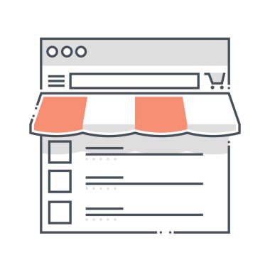 Çevrimiçi dükkanla ilgili renk çizgisi vektör simgesi, illüstrasyon