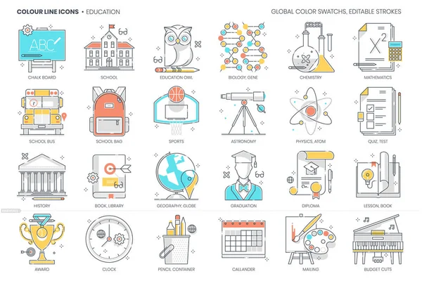 Educação, escola relacionada, linha de cores, ícone do vetor, ilustração —  Vetores de Stock