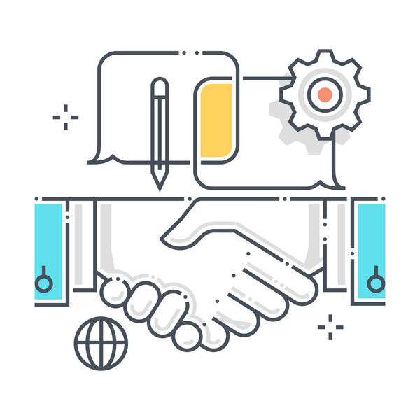 Hand shake related color line vector icon, illustration
