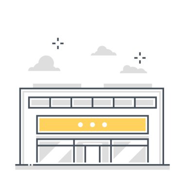 Alışveriş merkezi bağlantılı renk çizgisi vektör simgesi, illüstrasyon. İkonun konusu pazar, plaza, ticaret merkezi, mülk, emlak, kiralık, taşınmaz. Bileşimi sınırsız ölçekte..